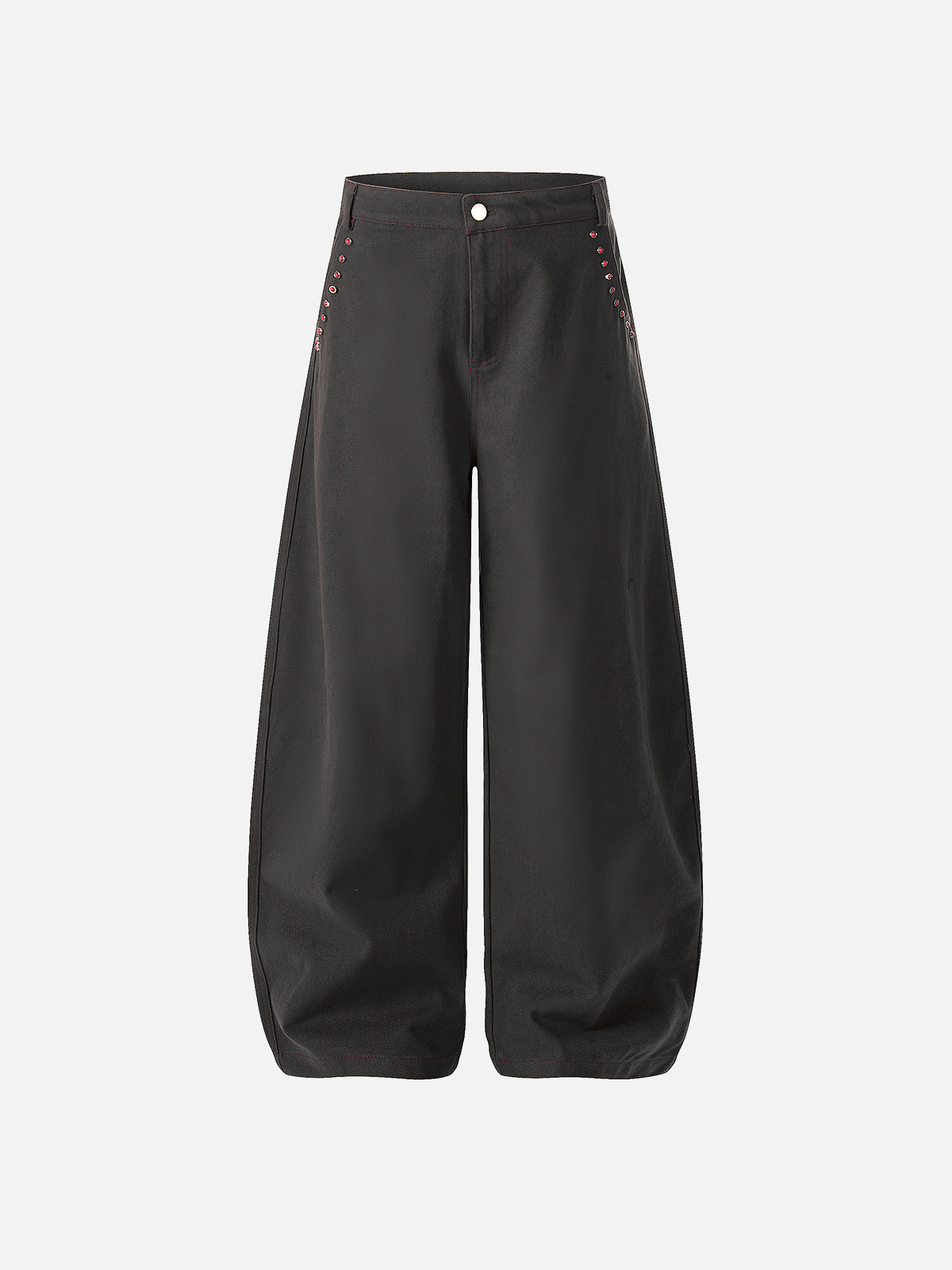 Heart-Studded Pocket Curved-Seam Baggy Wide-Leg Denim Pants