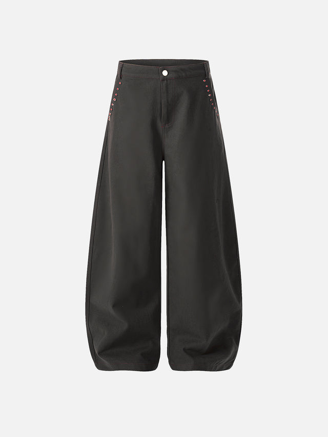 Heart-Studded Pocket Curved-Seam Baggy Wide-Leg Denim Pants