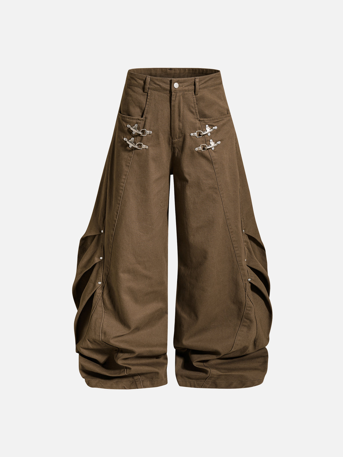 Hardware-Detail Draped Baggy Jeans