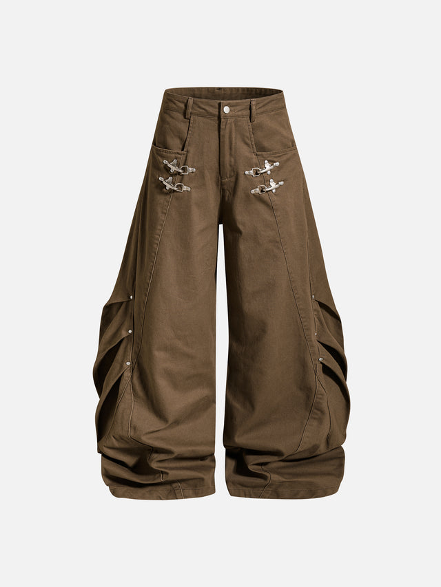 Hardware-Detail Draped Baggy Jeans
