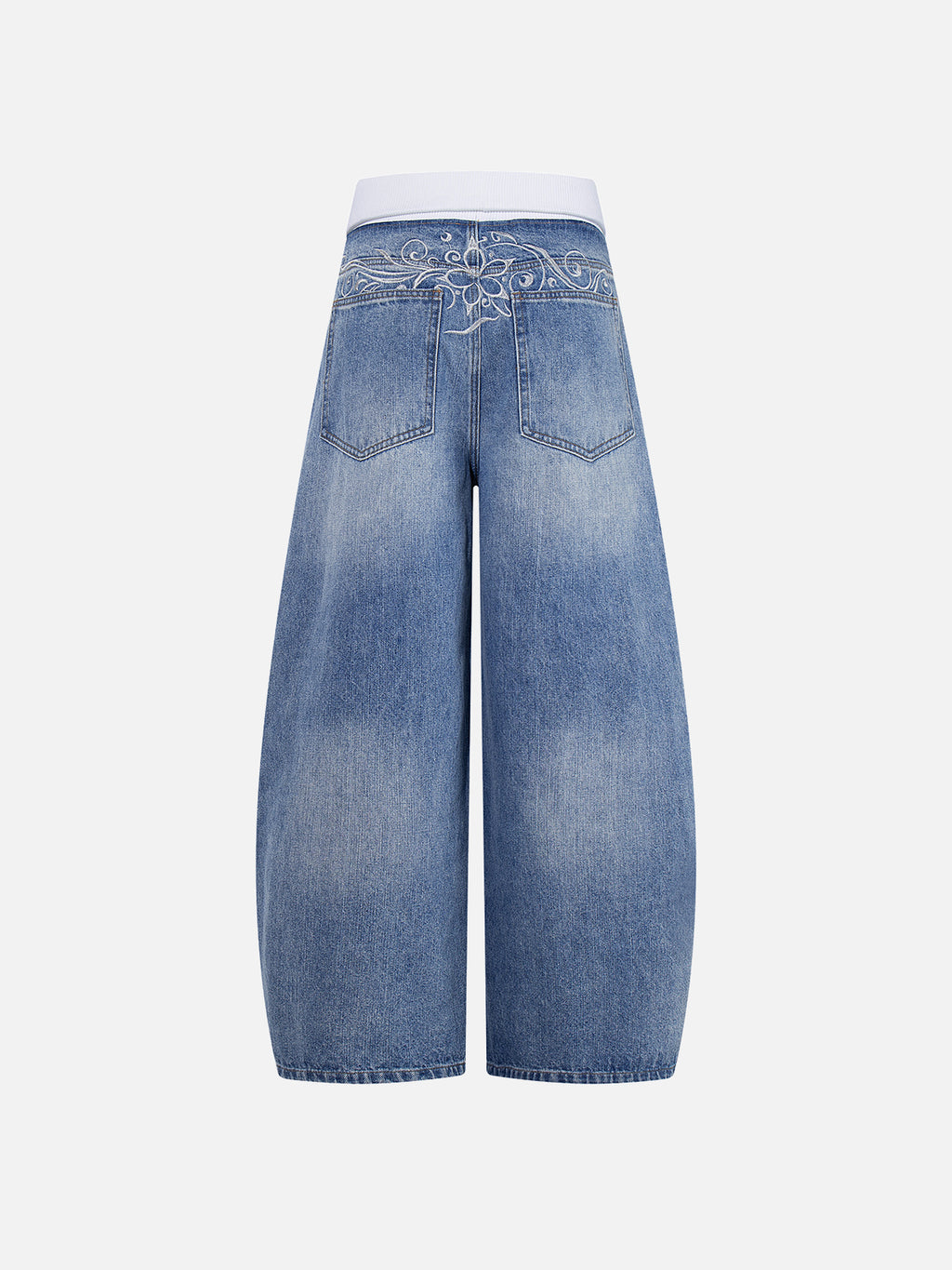 Scroll-Embroidered Baggy Jeans