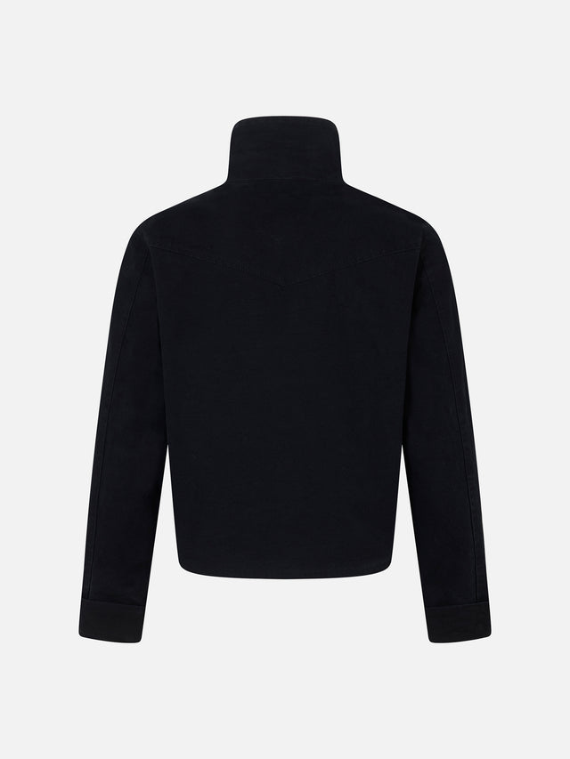 Military Frog-Button High-Neck Boxy Canvas Jacket