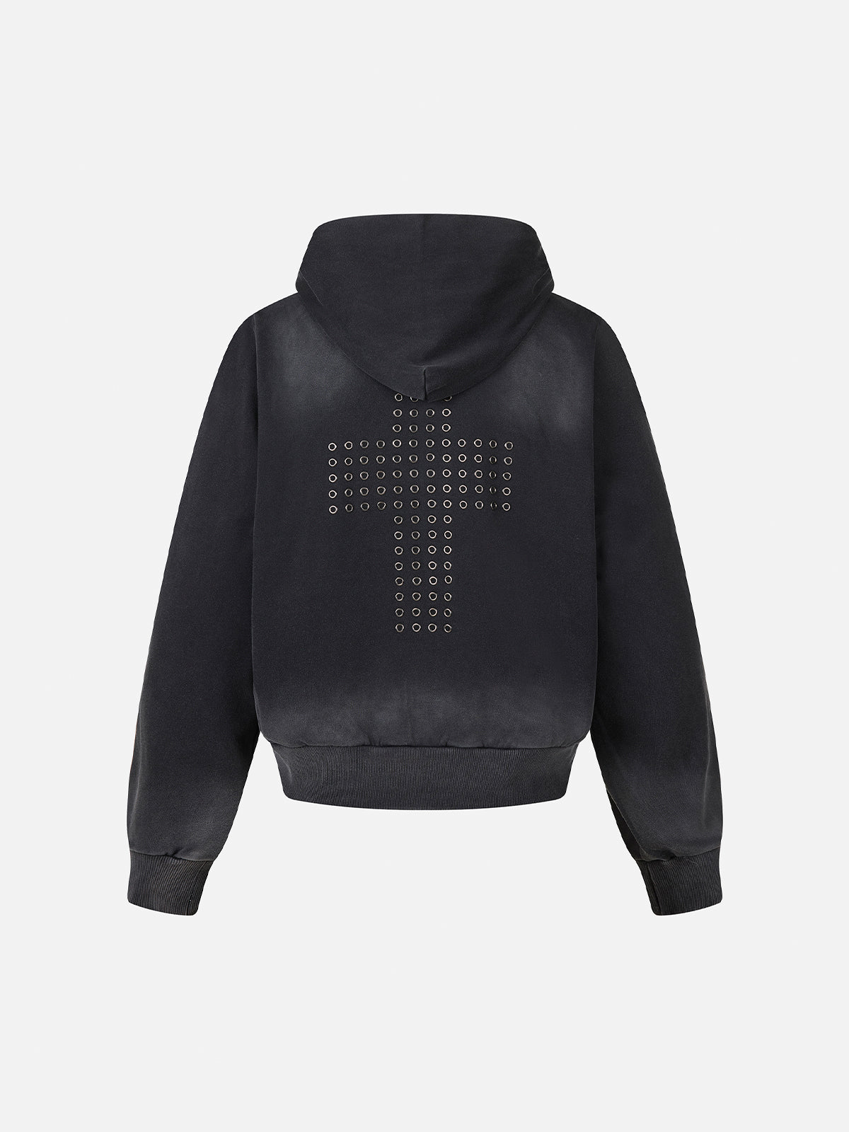 Eyelet Cross Studded Washed Boxy Zip Hoodie