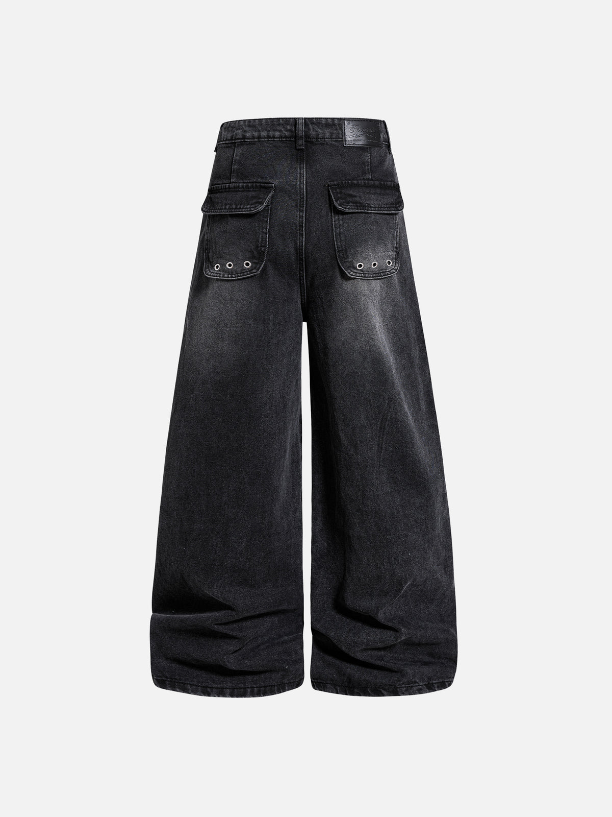 Studded Panel Washed Baggy Jeans