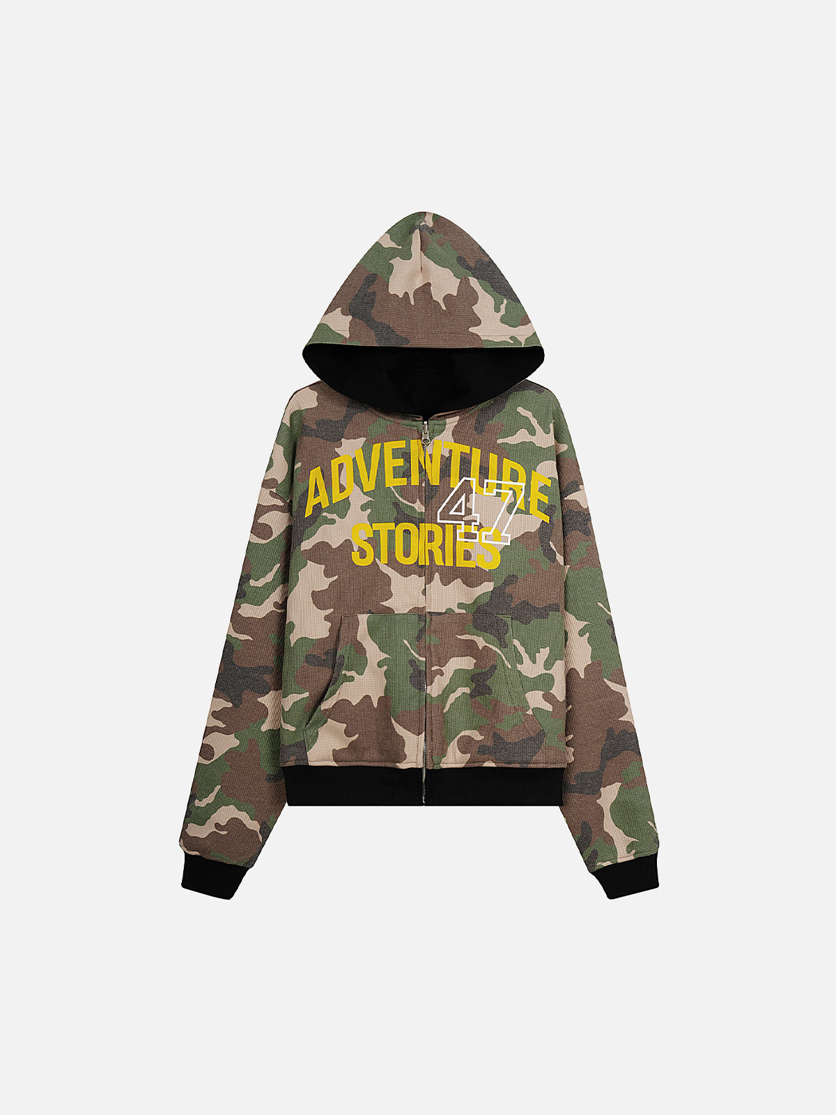 Reversible Camouflage Graphic Waffle-Knit Boxy Zip Hoodie