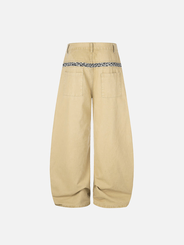 Leopard Print Patchwork Washed Baggy Jeans
