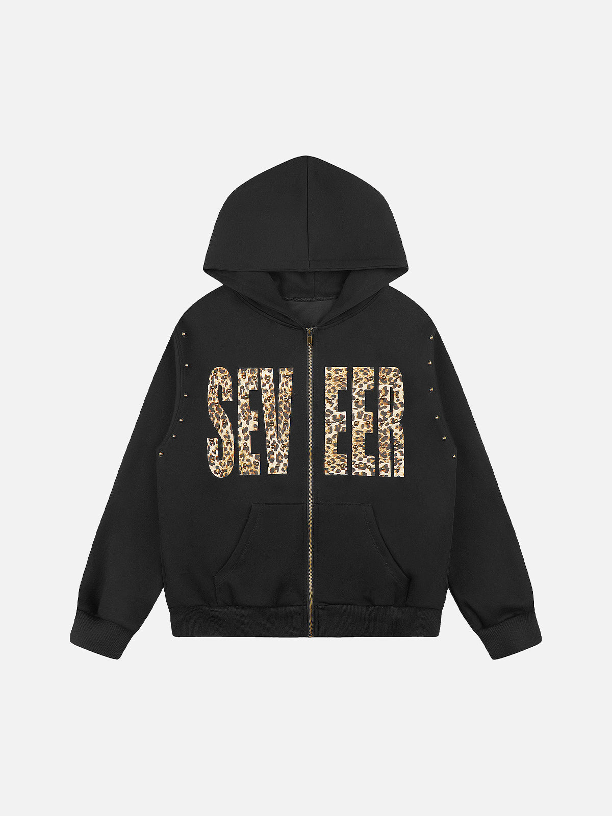 Leopard-Print Lettering Oversize Zip-Up Hoodie