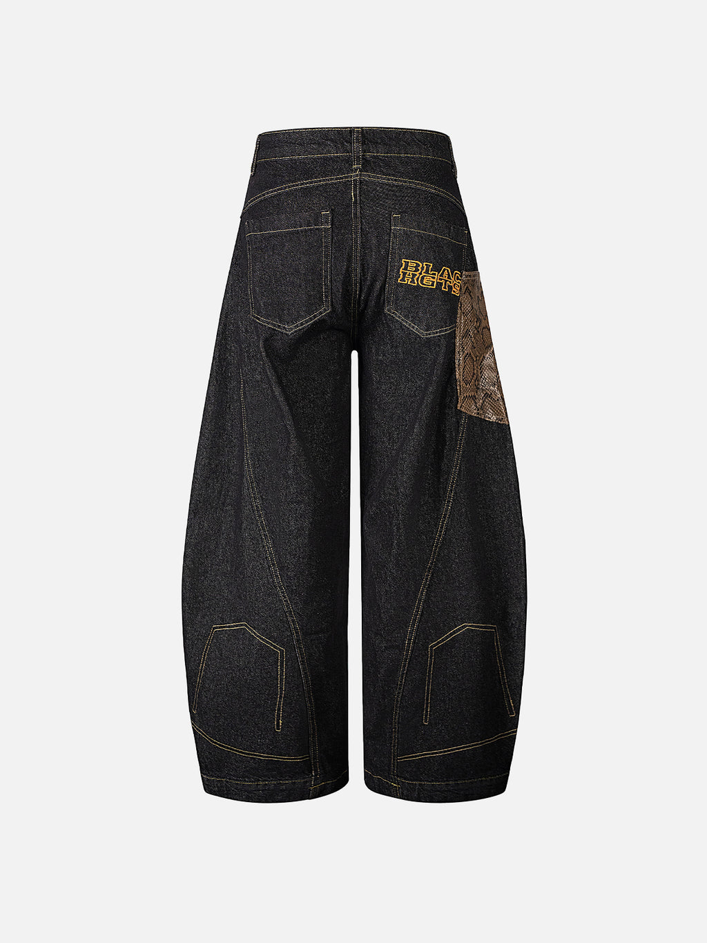 Snakeskin-Panelled Embroidered Baggy Jeans