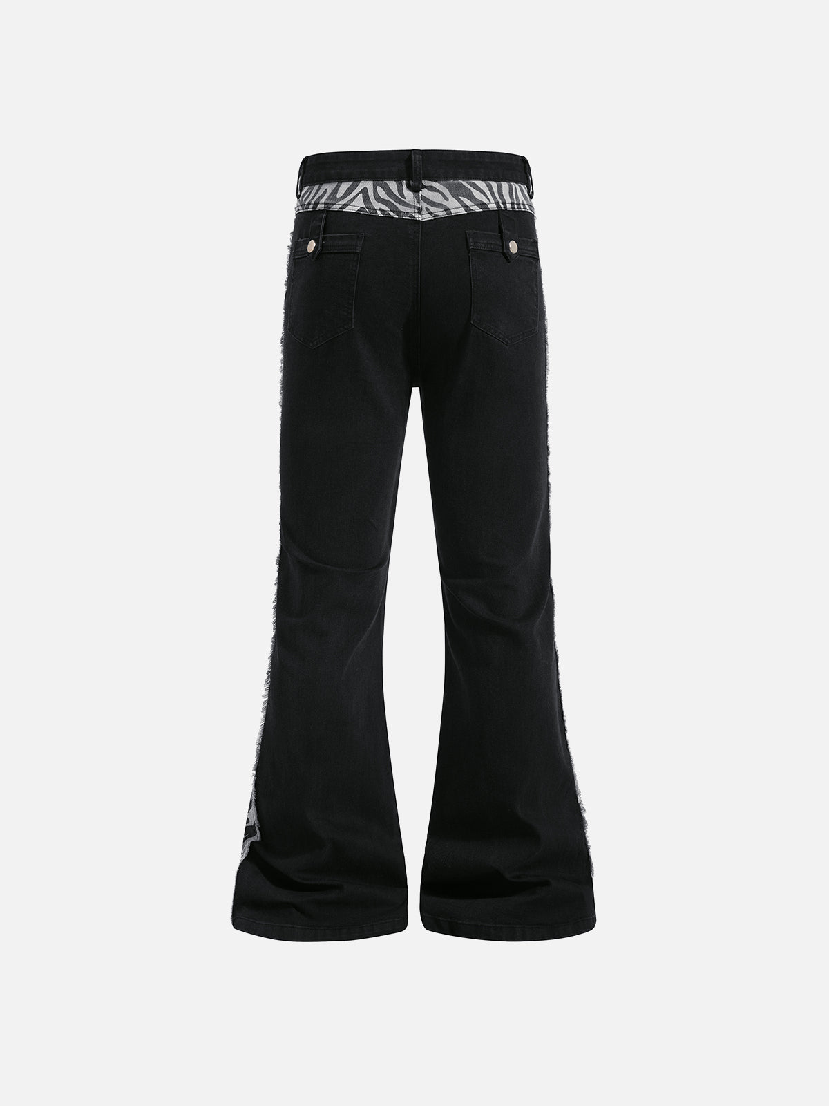 Zebra-Print Raw-Hem Flared Jeans