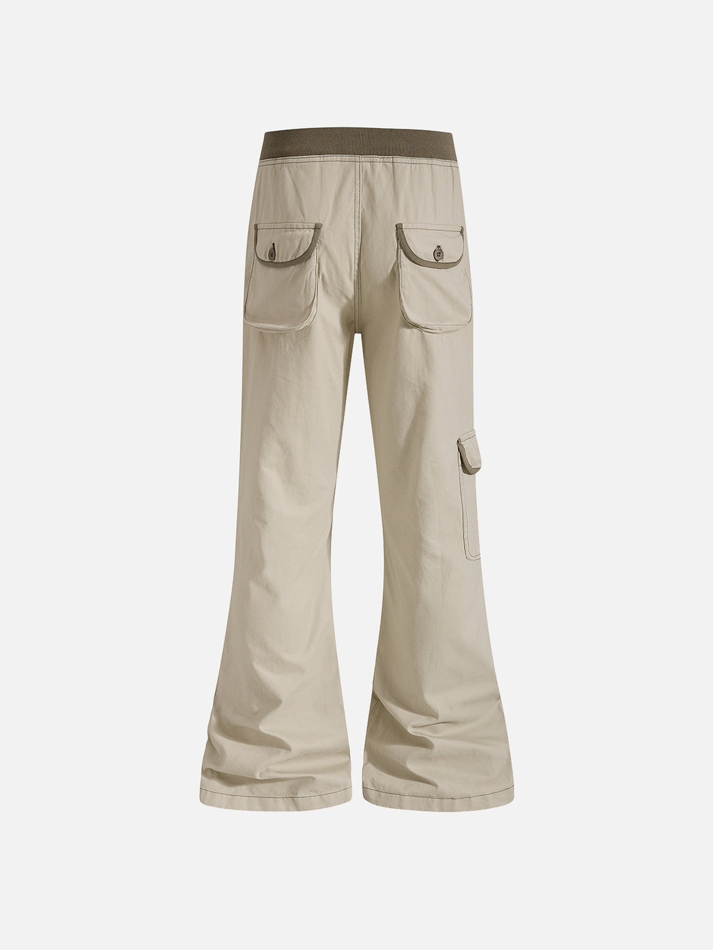 Contrast-Trim Flap-Pocket Flared Cargo Pants