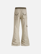Contrast-Trim Flap-Pocket Flared Cargo Pants