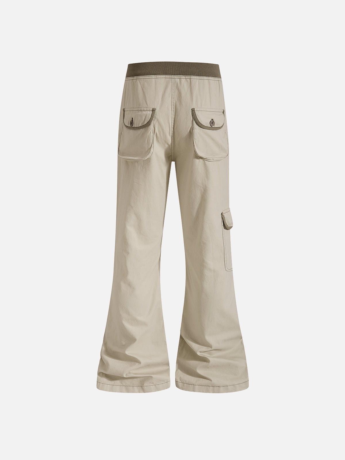 Contrast-Trim Flap-Pocket Flared Cargo Pants