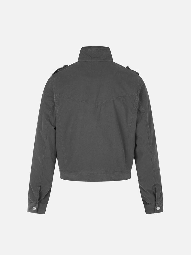 Military Double-Breasted Button-Panel Boxy Cotton Jacket