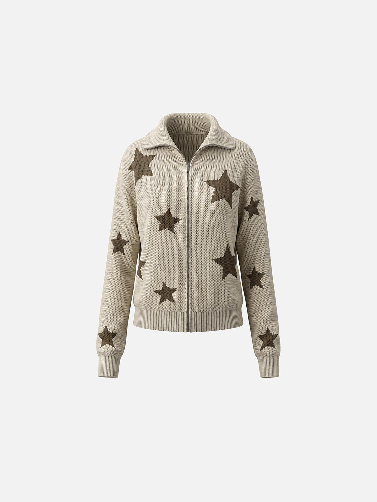 All-Over Star Jacquard Spread Collar Boxy Knit Cardigan