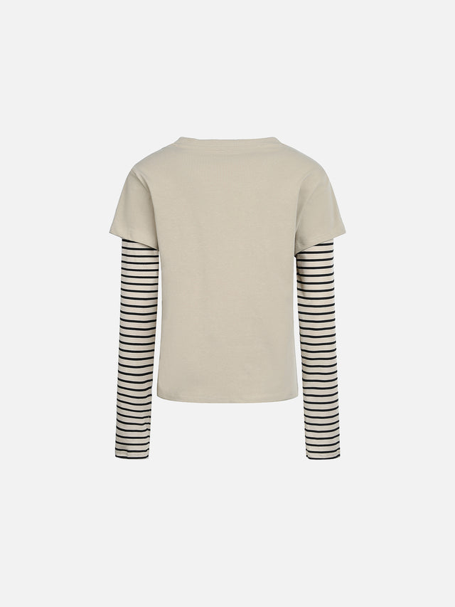 Striped Double-Layer Long-Sleeve Slim T-Shirt