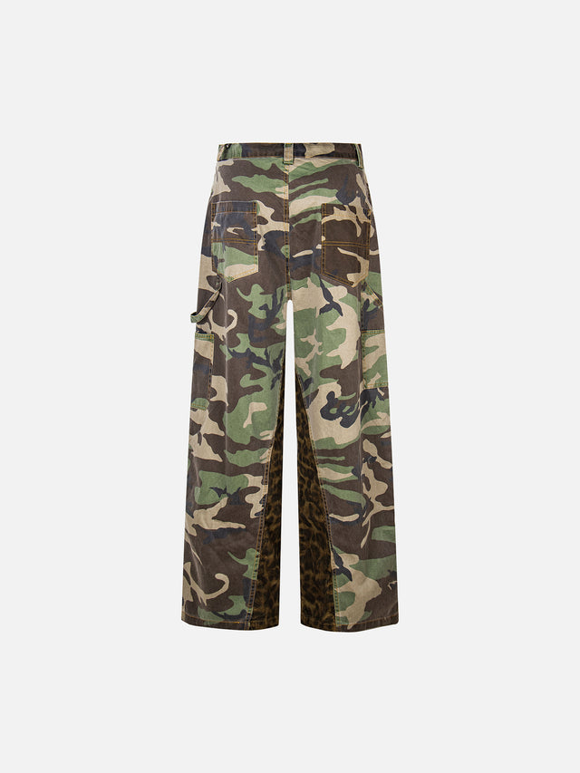 Camo & Leopard Panelled Baggy Barrel Carpenter Pants