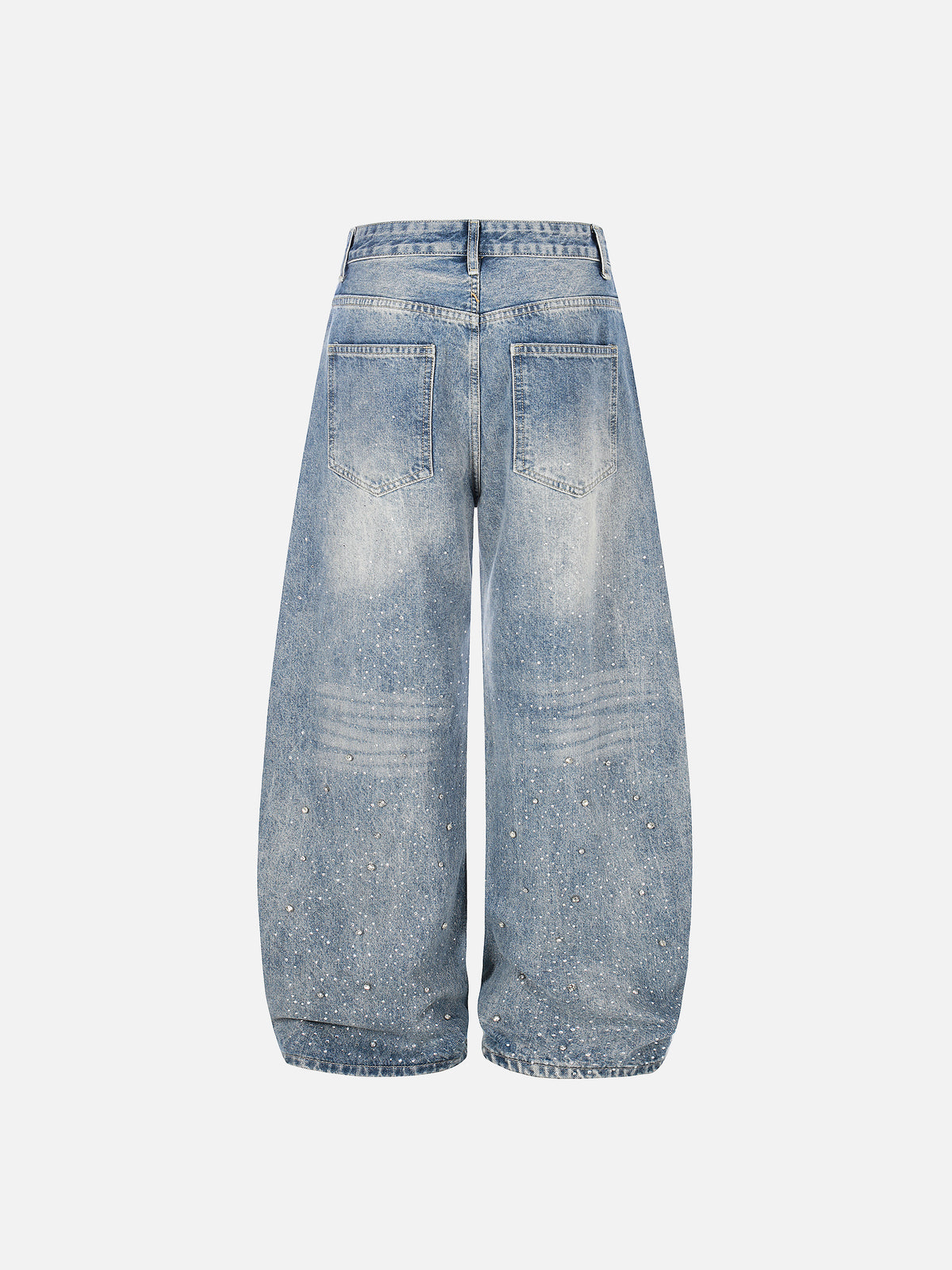 Rhinestone Spattered Faded Baggy Jeans