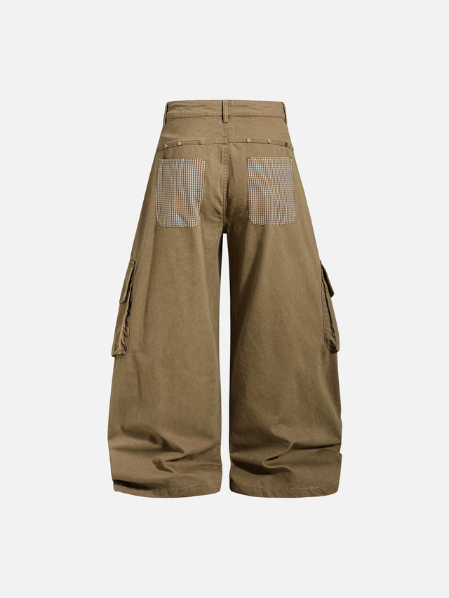Houndstooth Star Appliqué Studded Baggy Cargo Pants