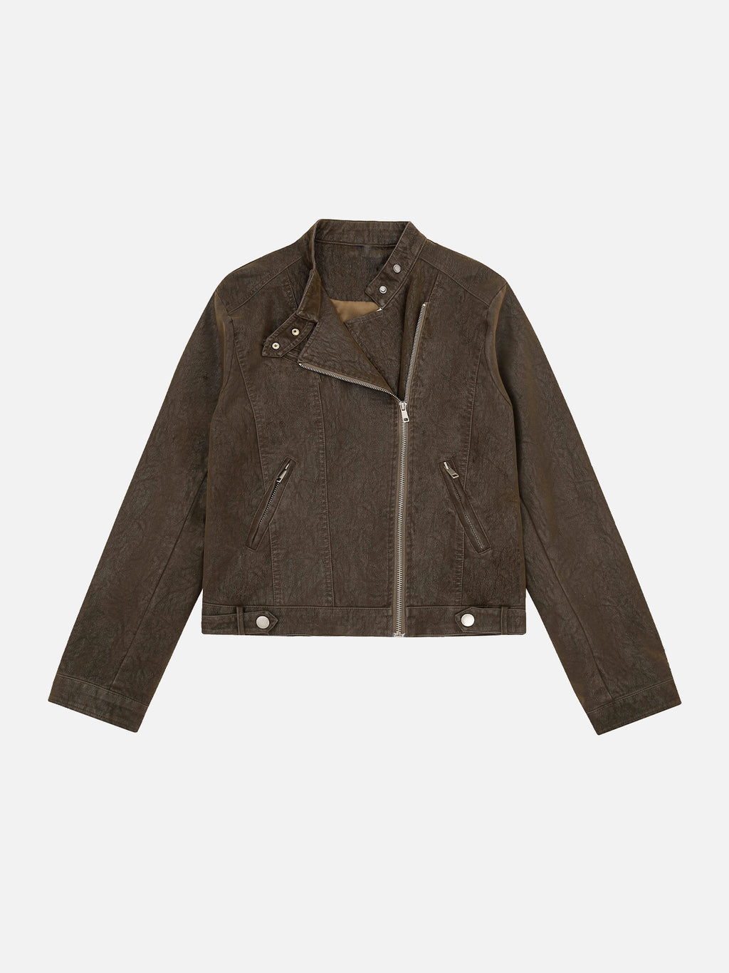 Asymmetric-Zip Boxy Moto Jacket
