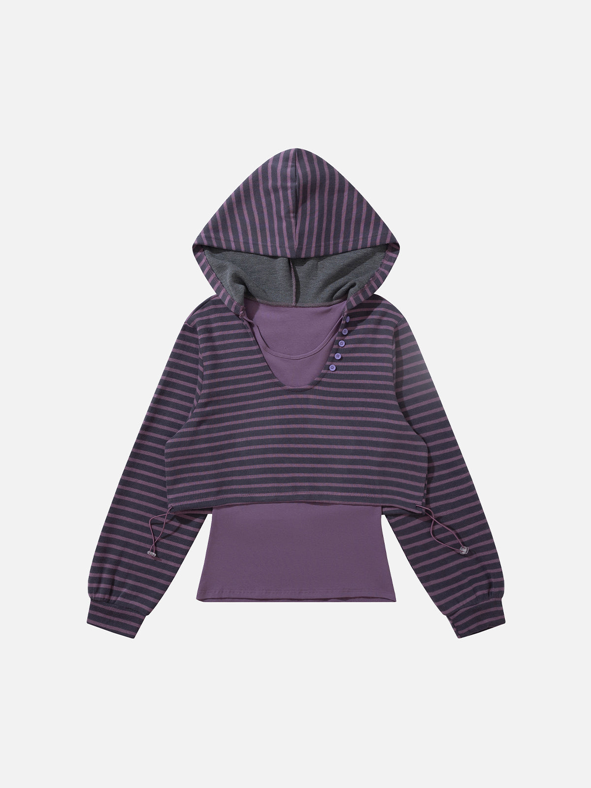 Layered-Look Striped Cropped Hoodie