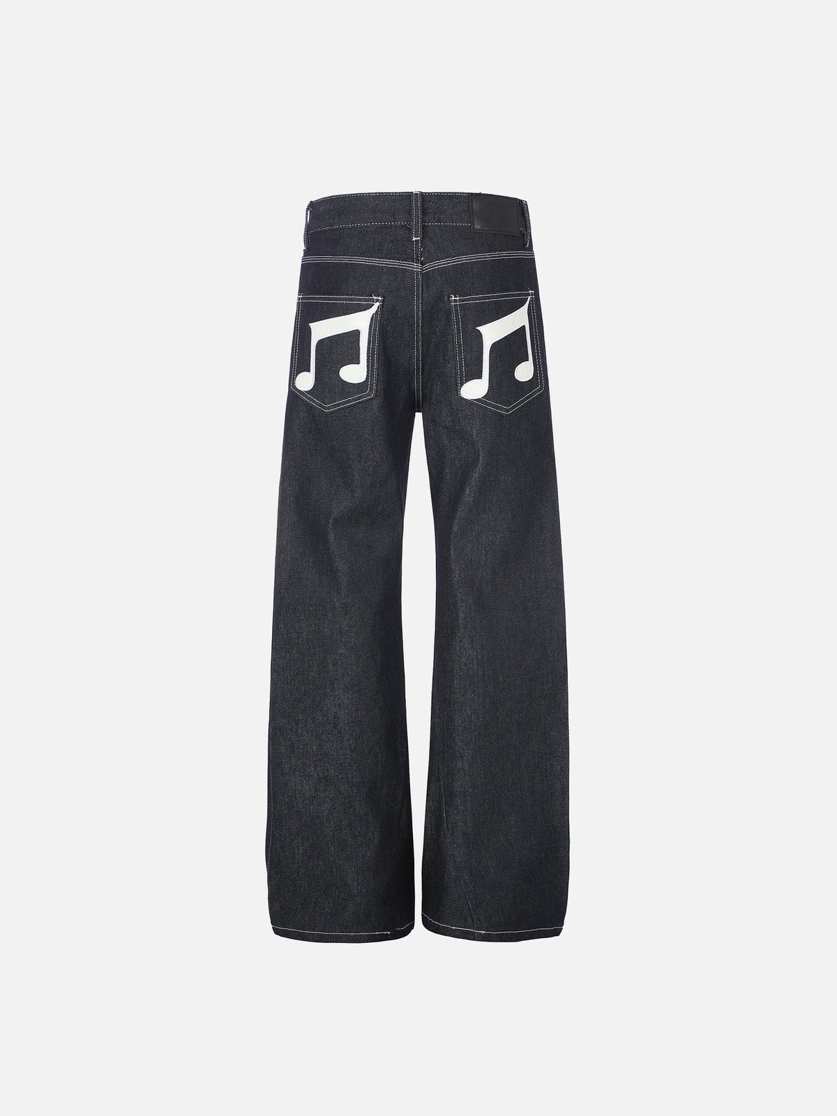 Musical Clef MP3 Earphone Graphic Contrast-Pocket Straight Denim Jeans