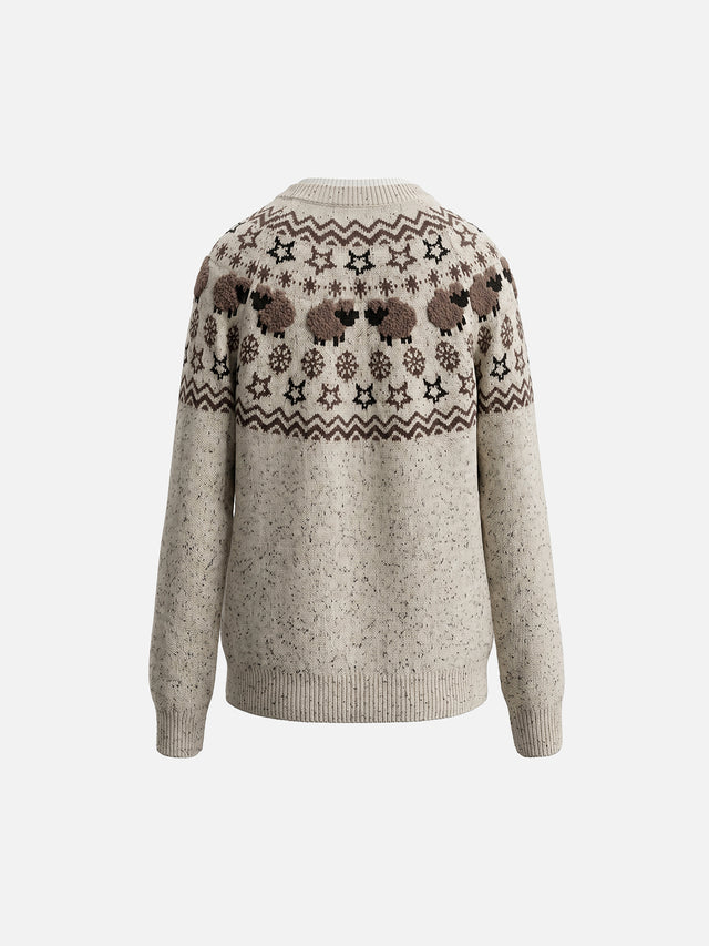Nordic Fair Isle Sheep Pattern Oversized Knit Sweater