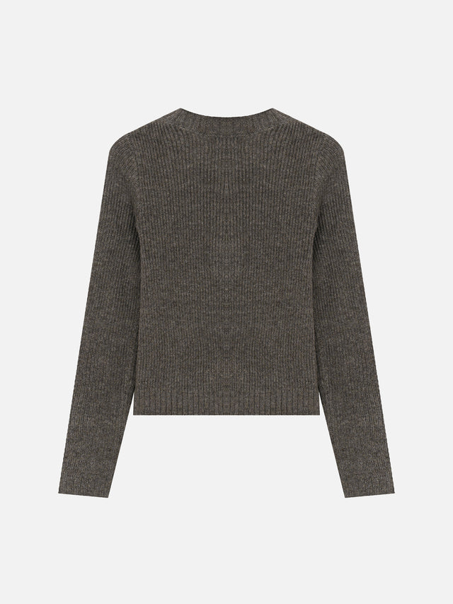Rib-Knit Button-Front Henley Sweater