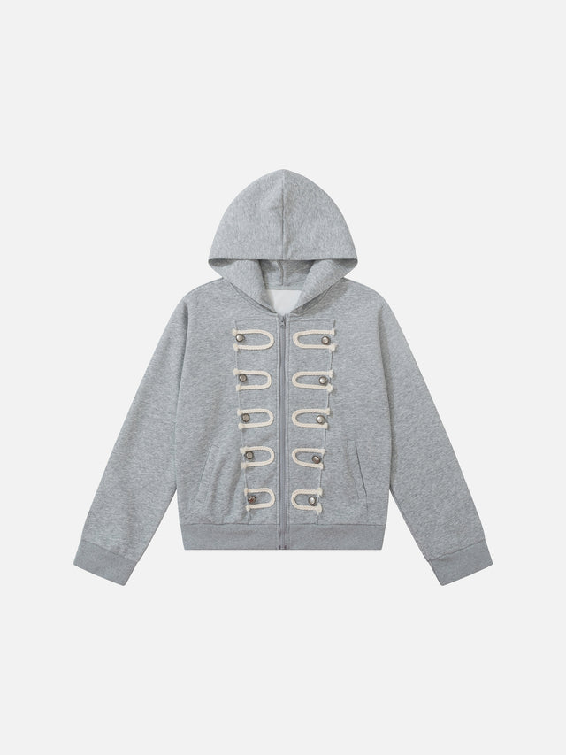 Military Braid-Trim Boxy Zip-Up Hoodie