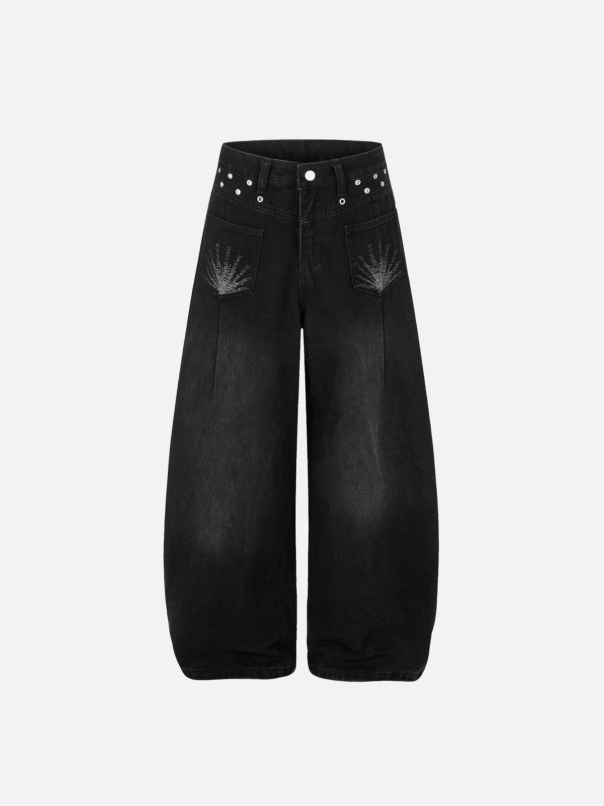 Washed Patch-Pocket Baggy Jeans