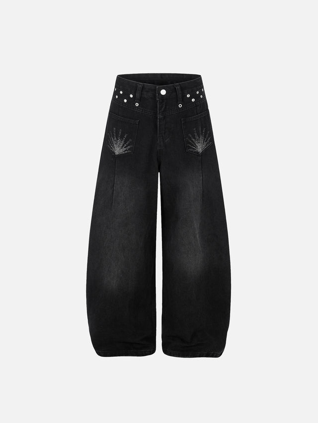 Washed Patch-Pocket Baggy Jeans