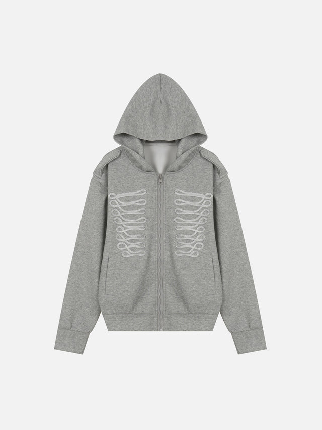 Military Frog-Braiding Epaulet Boxy Zip Hoodie