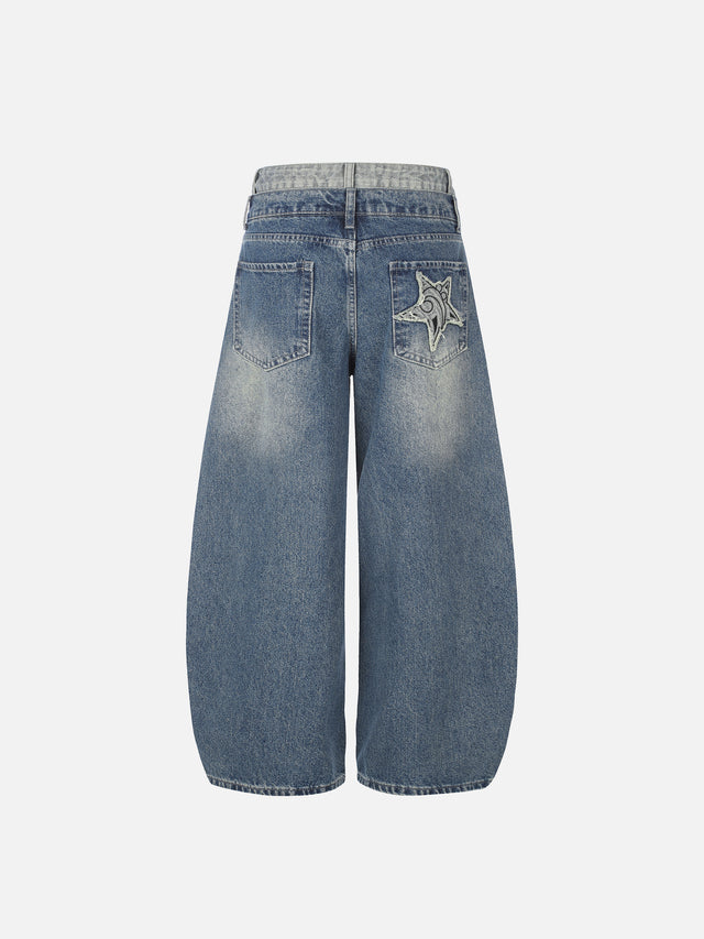 Double-Waist Star-Patch Baggy Jeans