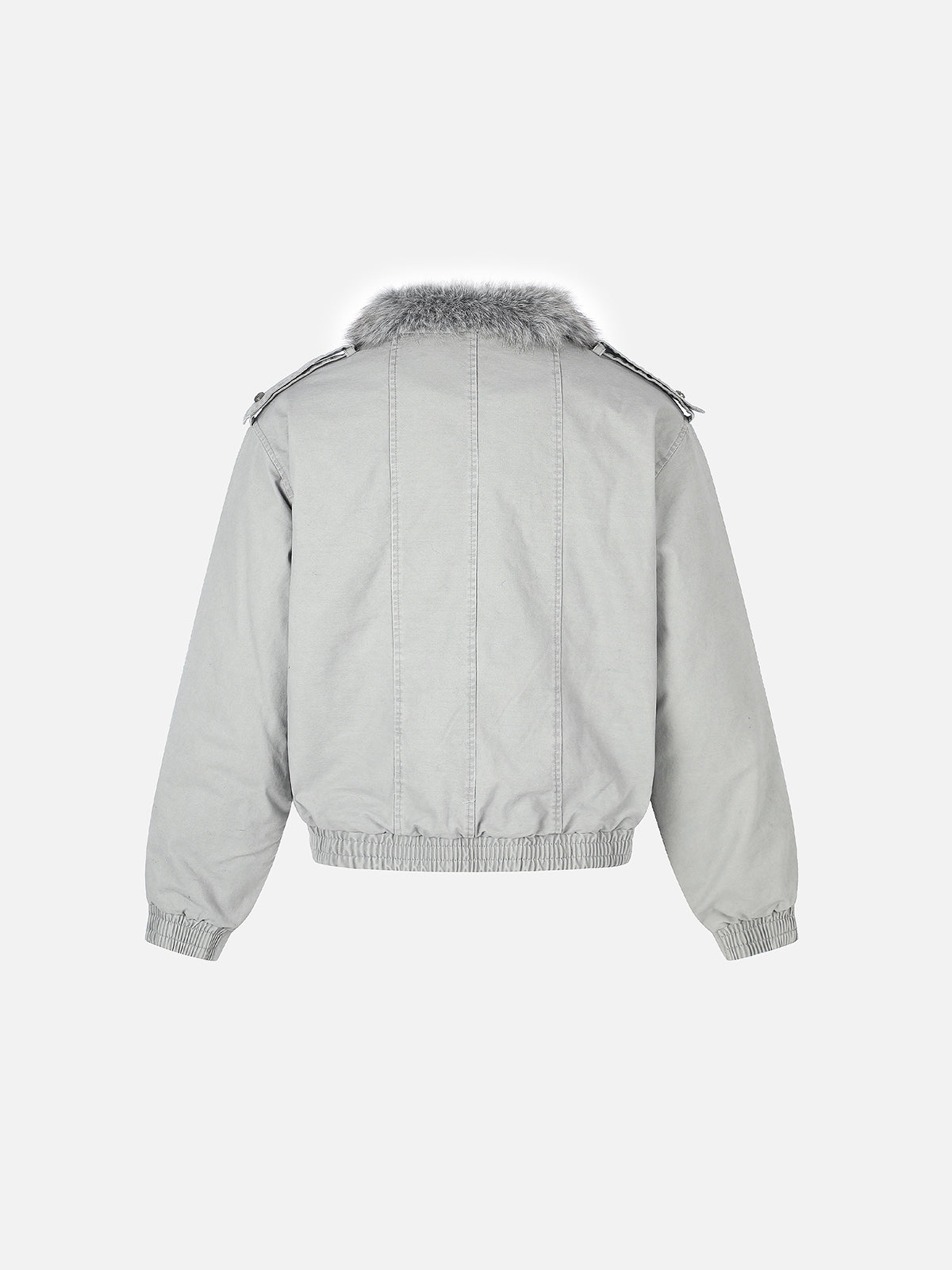 Faux-Fur Collar Cross-Studded Military Boxy Bomber Jacket