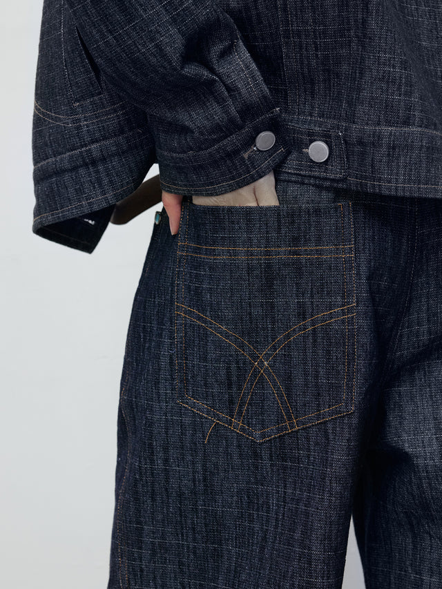 Contrast-Stitched Centre-Seam Straight-Leg Jeans