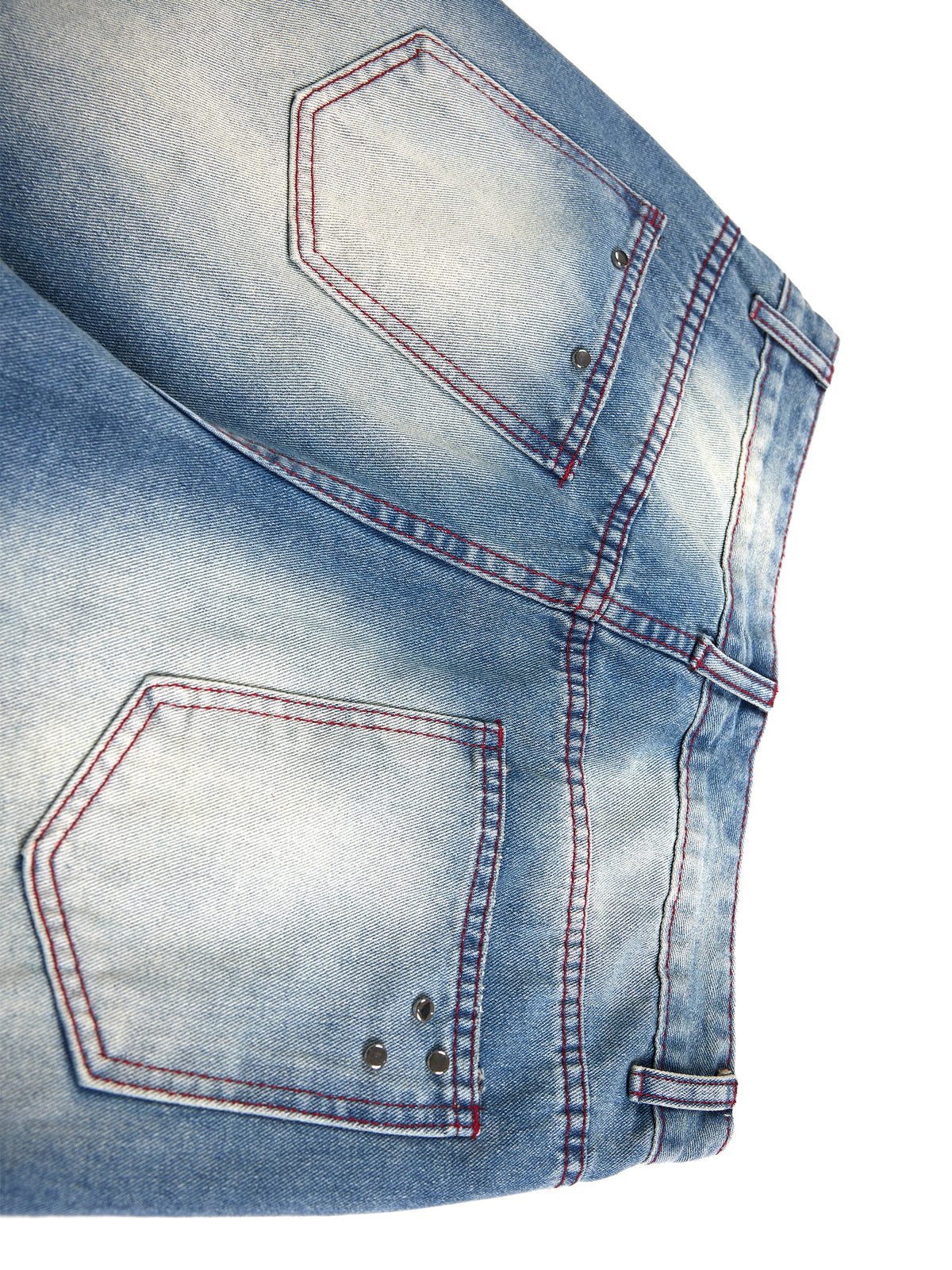 Studded Distressed Straight-Leg Jeans