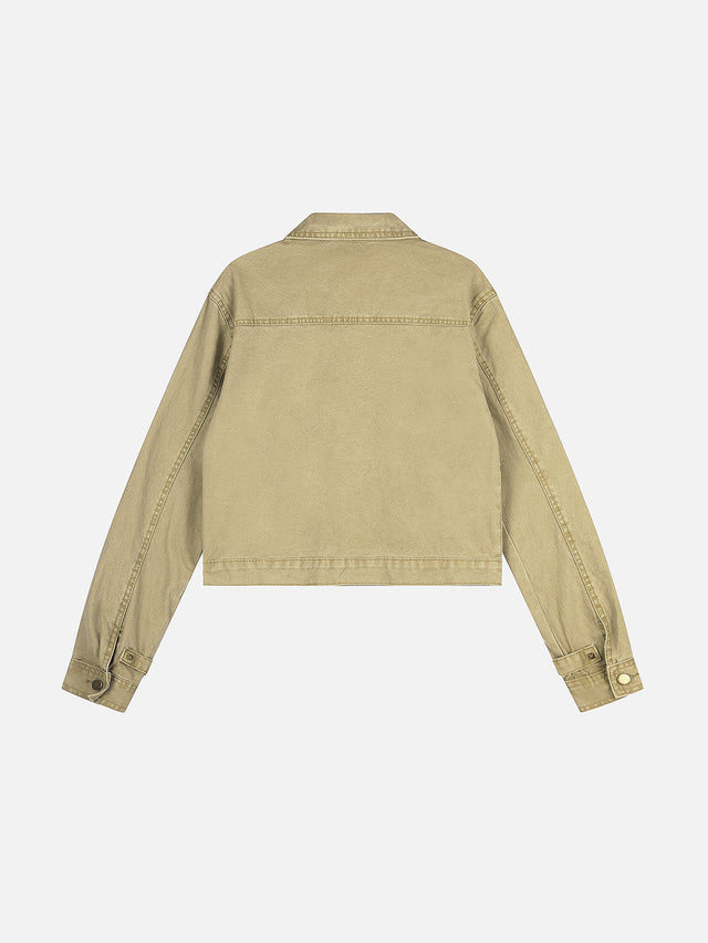 Studded-Trim Washed-Twill Cropped Jacket