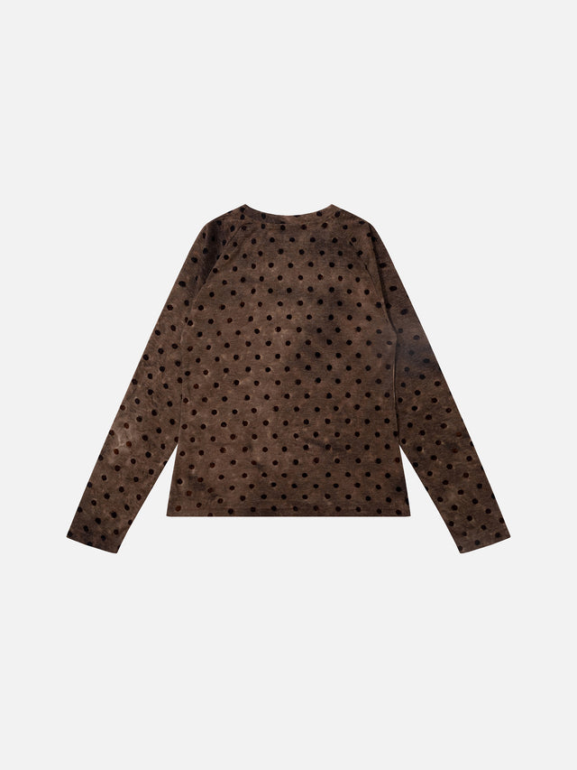 Vintage Cat Graphic Polka Dot Raglan Top