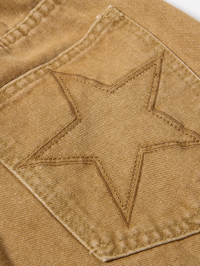 Curved-Panel Seam Star-Embroidered Baggy Denim Jeans