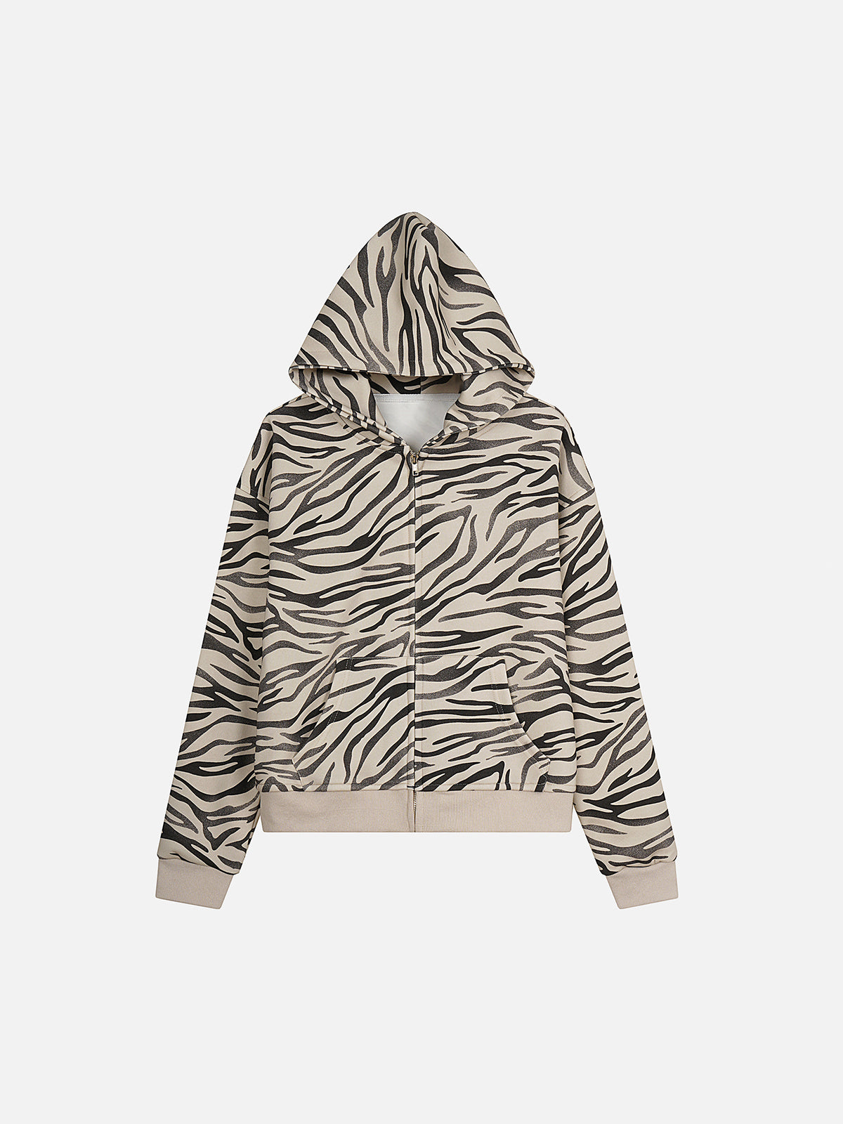 All-Over Tiger Zebra Animal Pattern Boxy Zip Hoodie