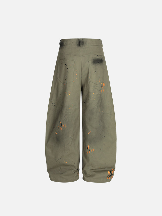 Paint-Splatter Smudge-Detail Curved Baggy Pants