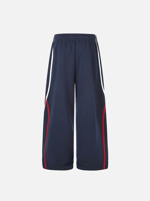 Contrast-Piped Curved-Seam Baggy Track Pants