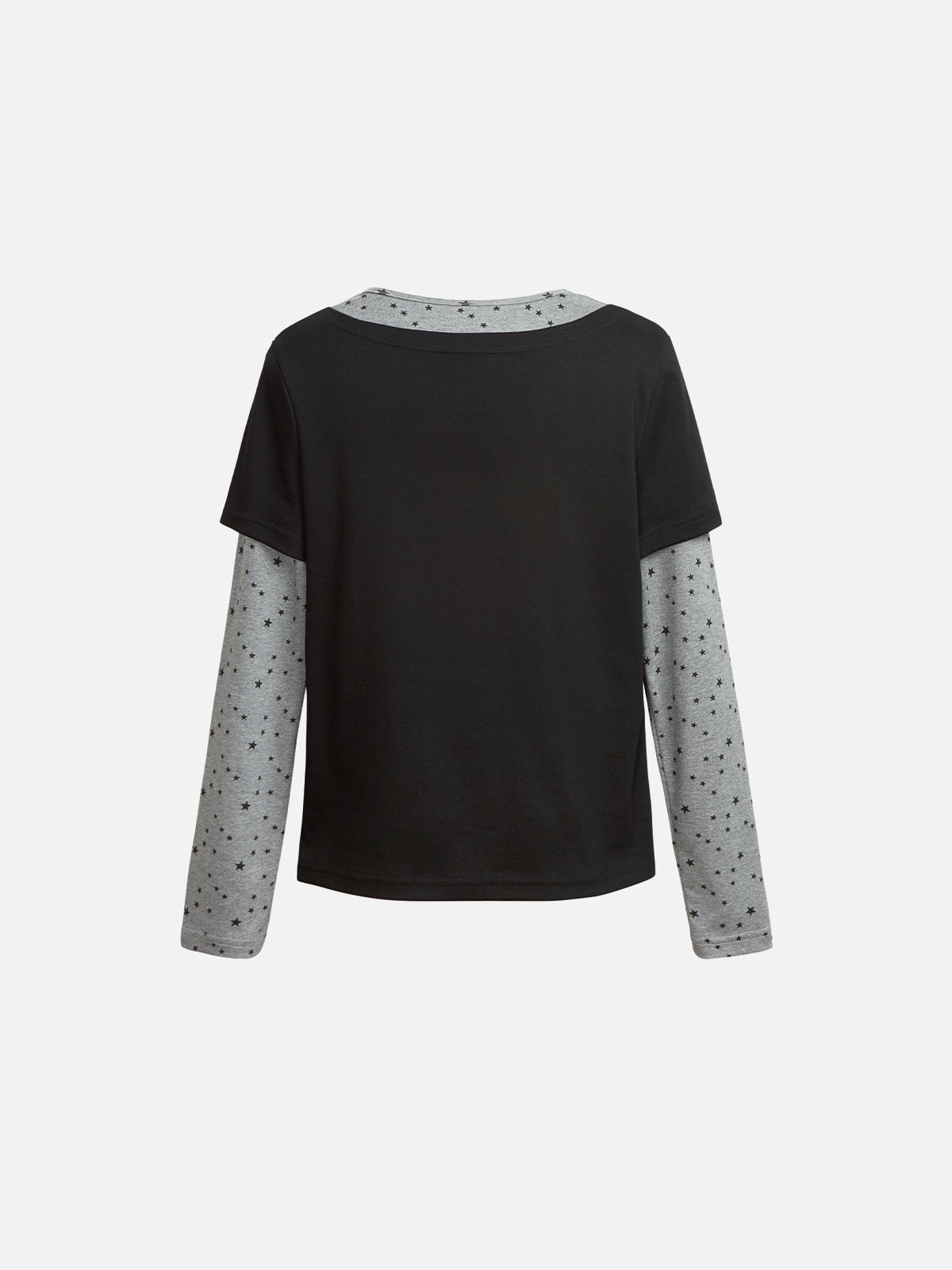Headphone Music Note Graphic Star-Print Double-Layer Long-Sleeve Slim T-Shirt