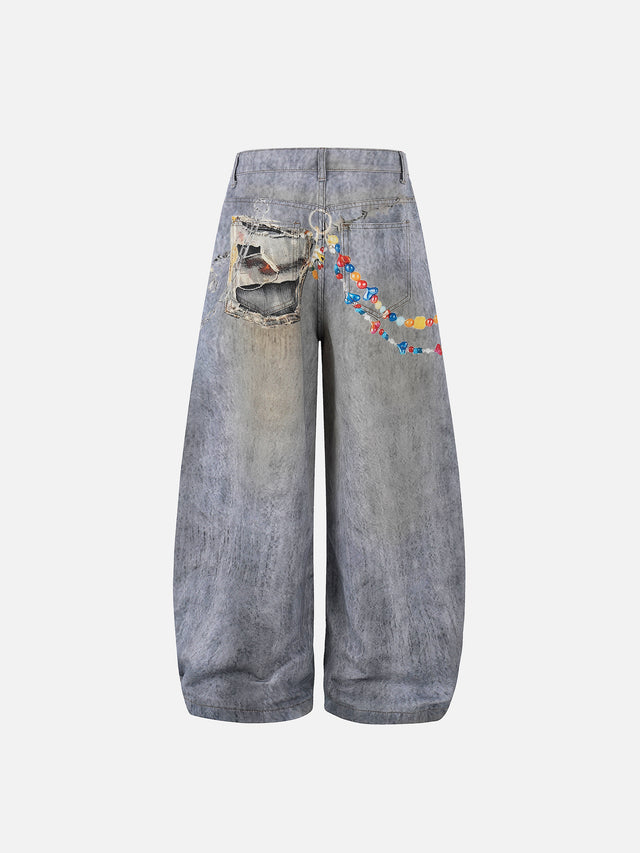 Graphic Toy-Print Distressed Acid-Wash Baggy Jeans