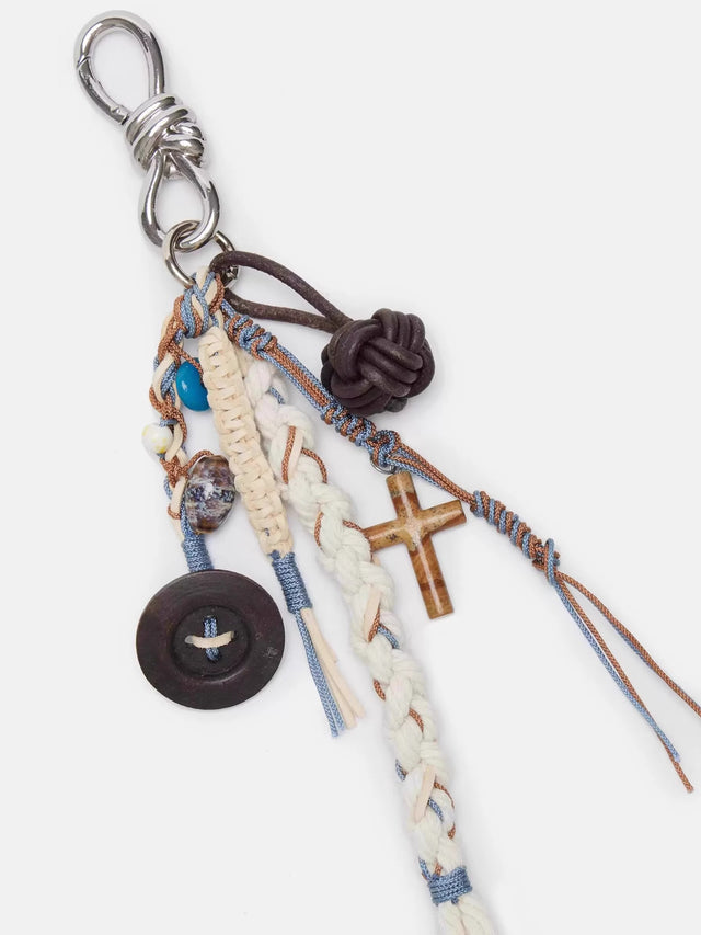 Braided Macrame Bead & Button Charm Keychain Clip