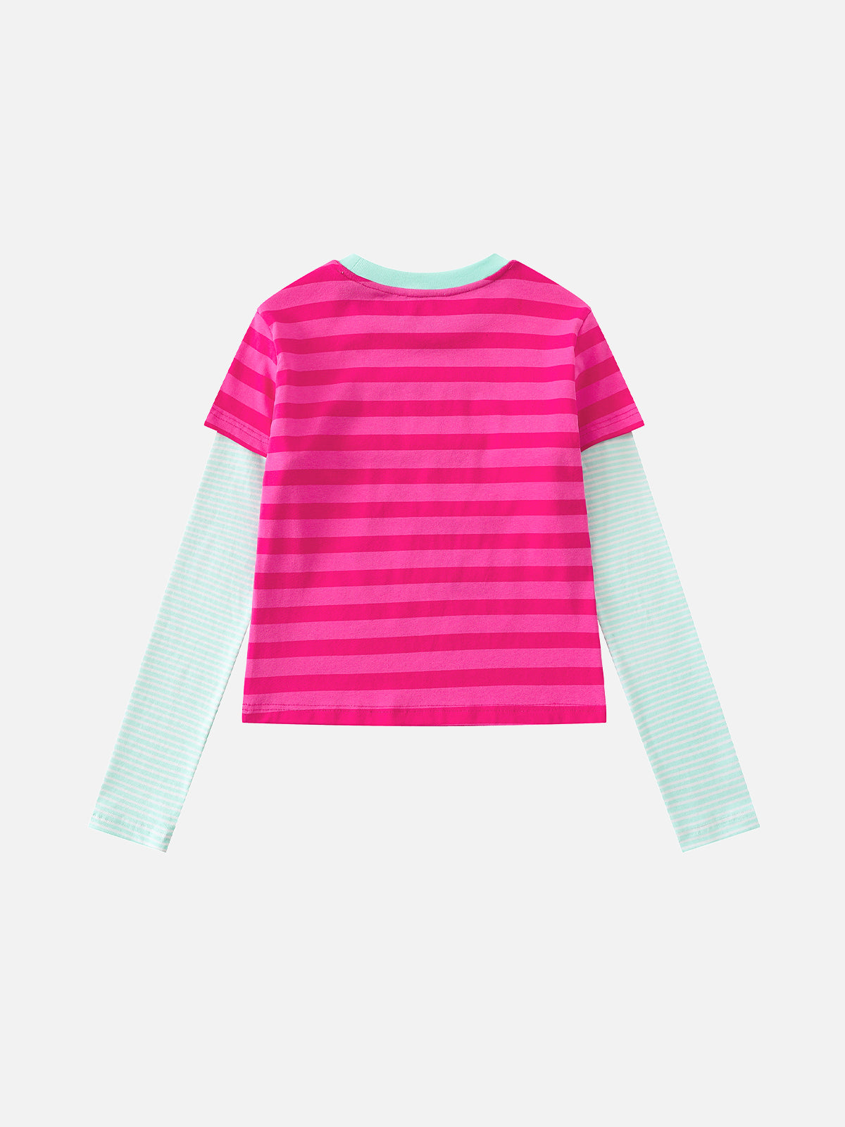 Striped Double-Layer Music Graphic Cropped Long-Sleeve T-Shirt
