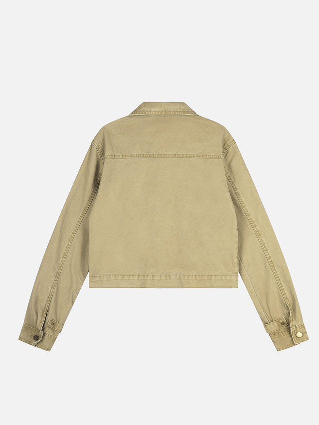 Studded-Trim Washed-Twill Cropped Jacket