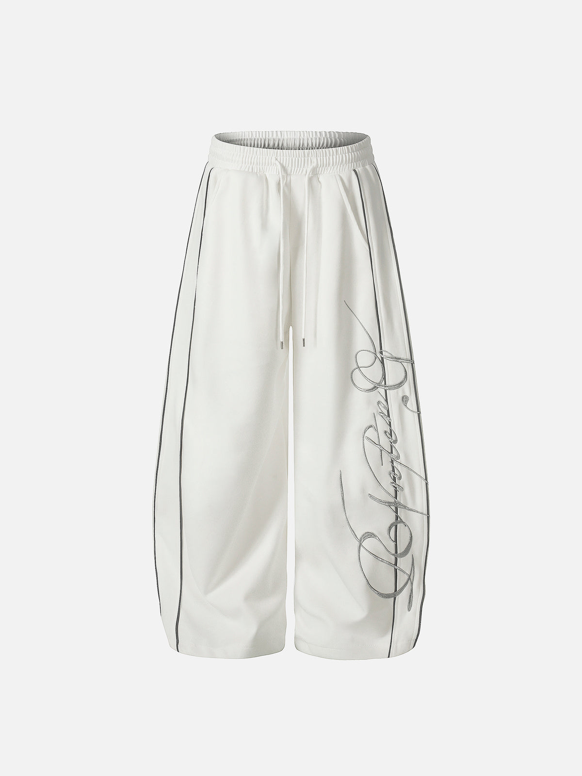 Reflective Piping Cursive Script Embroidered Baggy Sweatpants