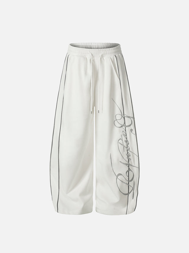 Reflective Piping Cursive Script Embroidered Baggy Sweatpants
