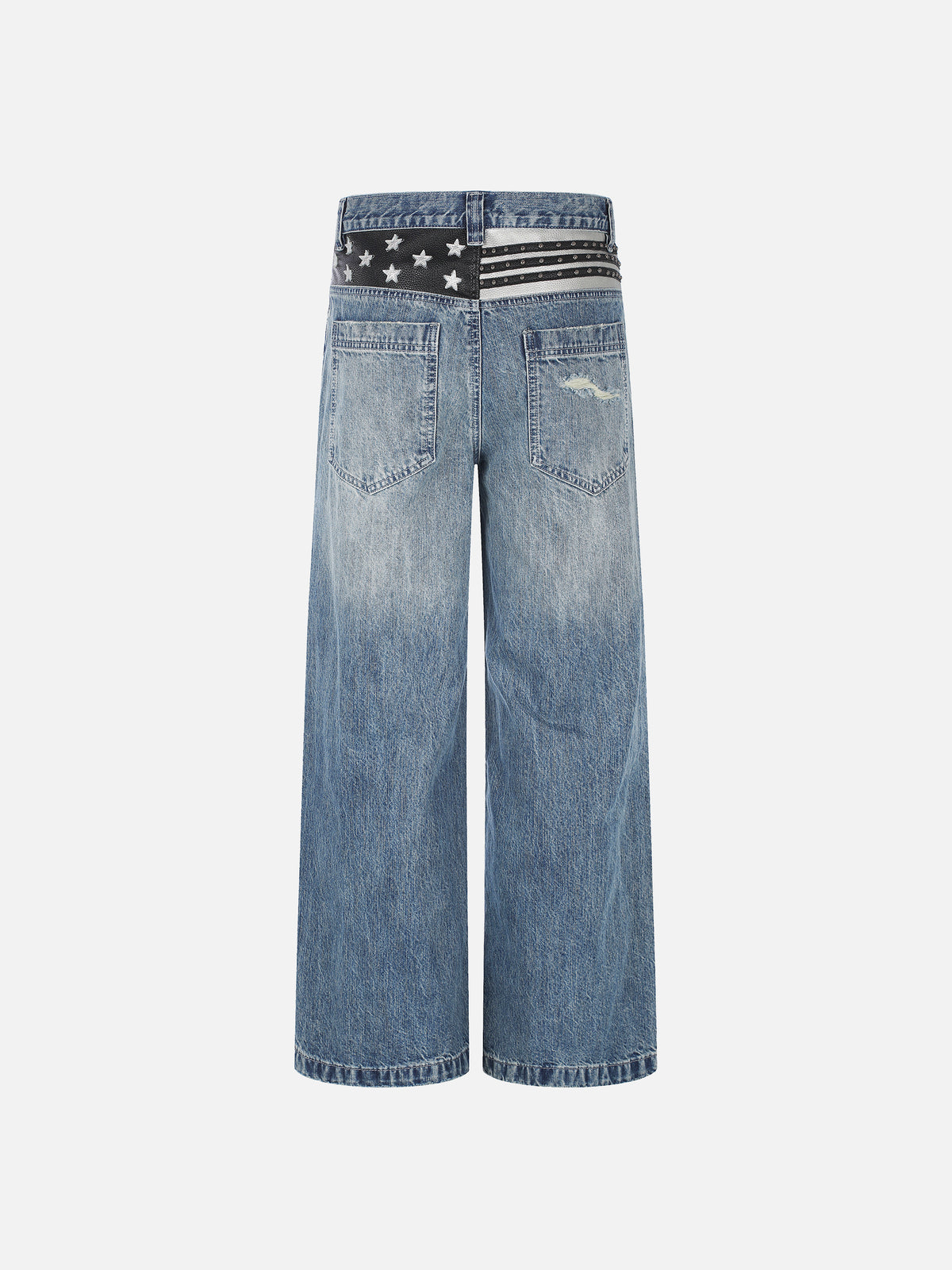 Star-and-Stripe Yoke Distressed Straight-Leg Jeans