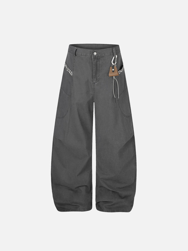 Leopard Print Patchwork Washed Baggy Jeans